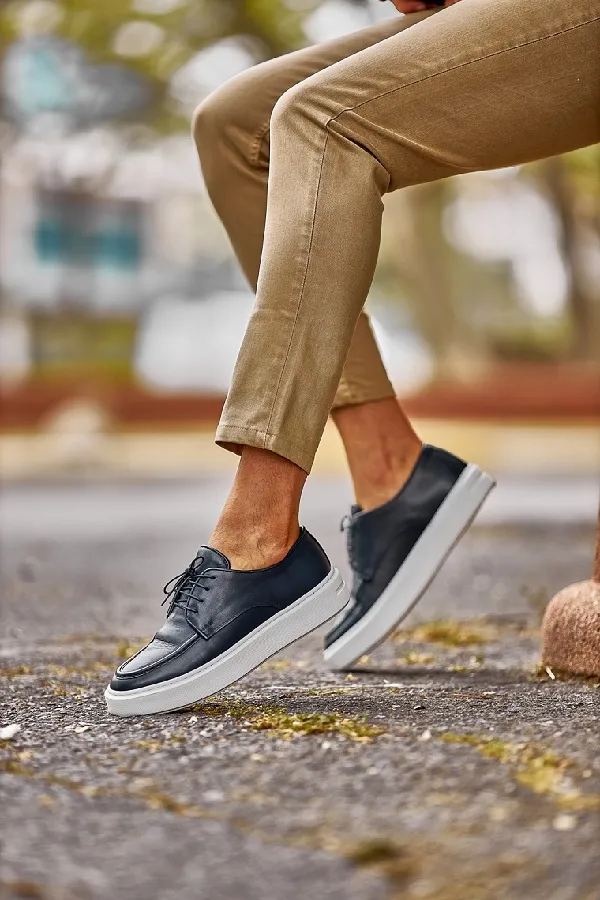 Navy Blue White Sole Derby Sneakers for Men | GentWith