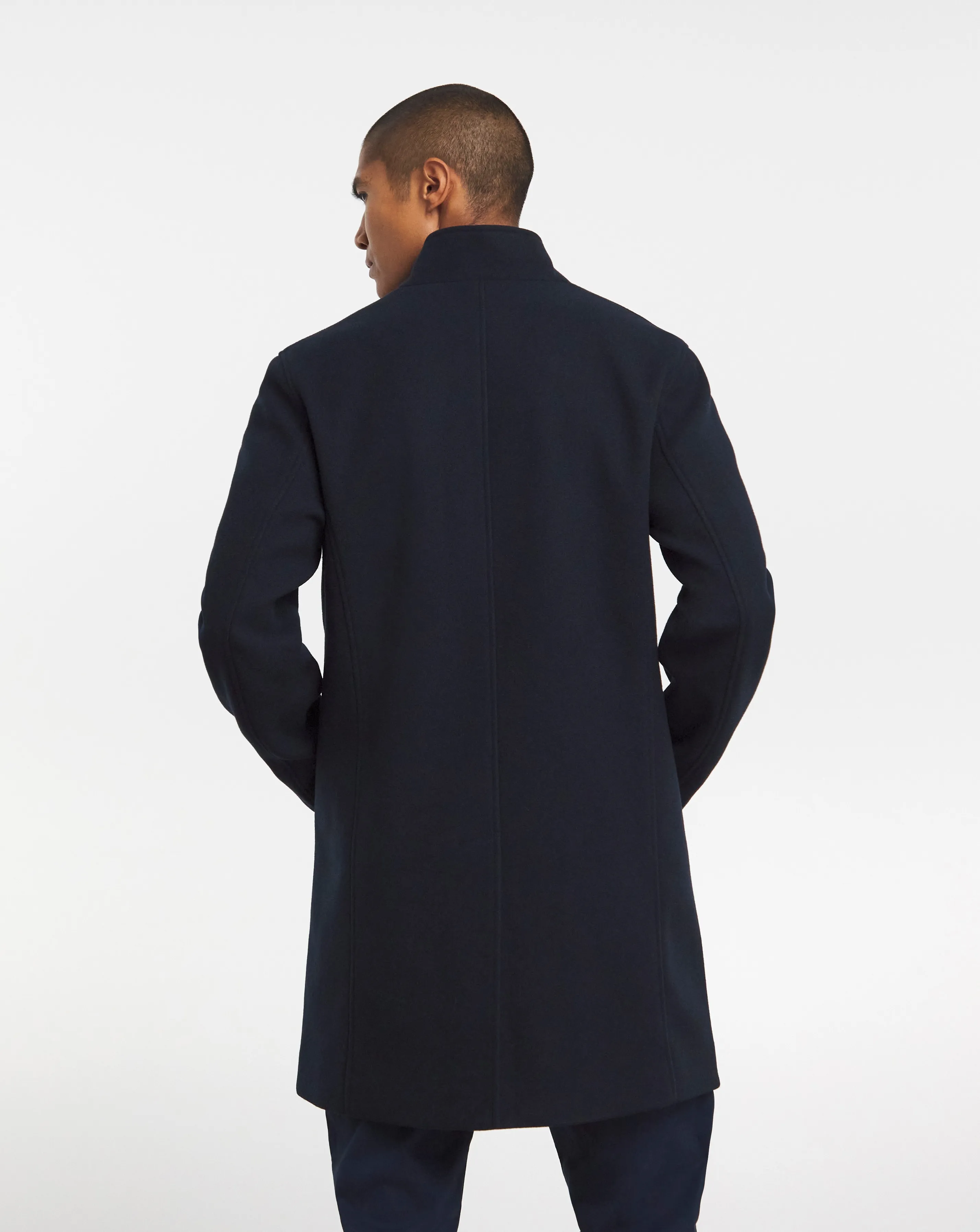 Navy Faux Wool Turn Up Collar Coat