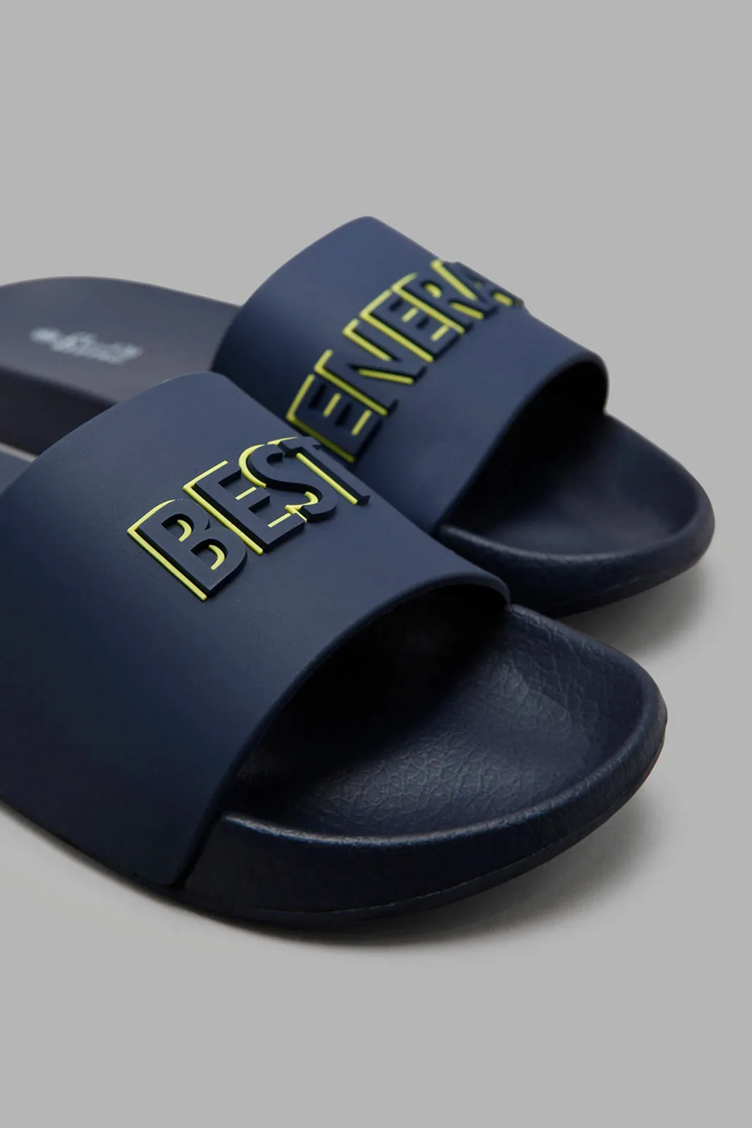 Navy Slogan Embossed Slide