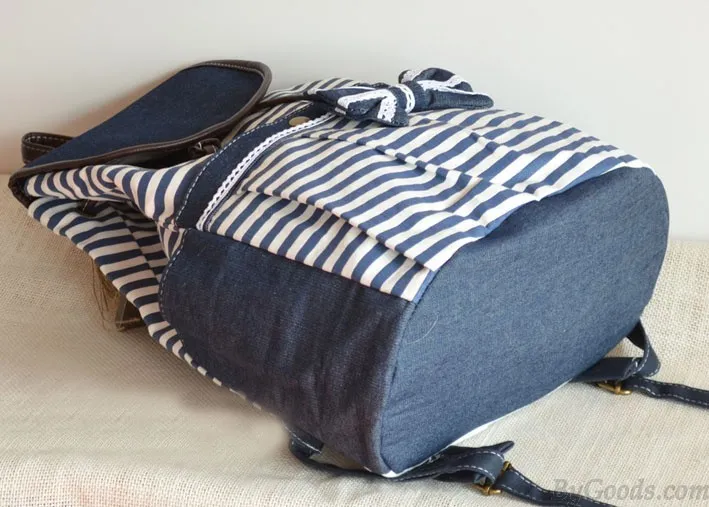 Navy Striped Bow Fashion College Backpacks