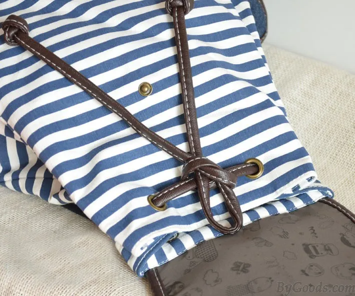 Navy Striped Bow Fashion College Backpacks