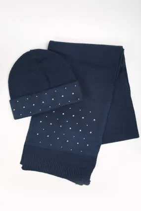 Navy Studded Hat & Scarf Gift Set