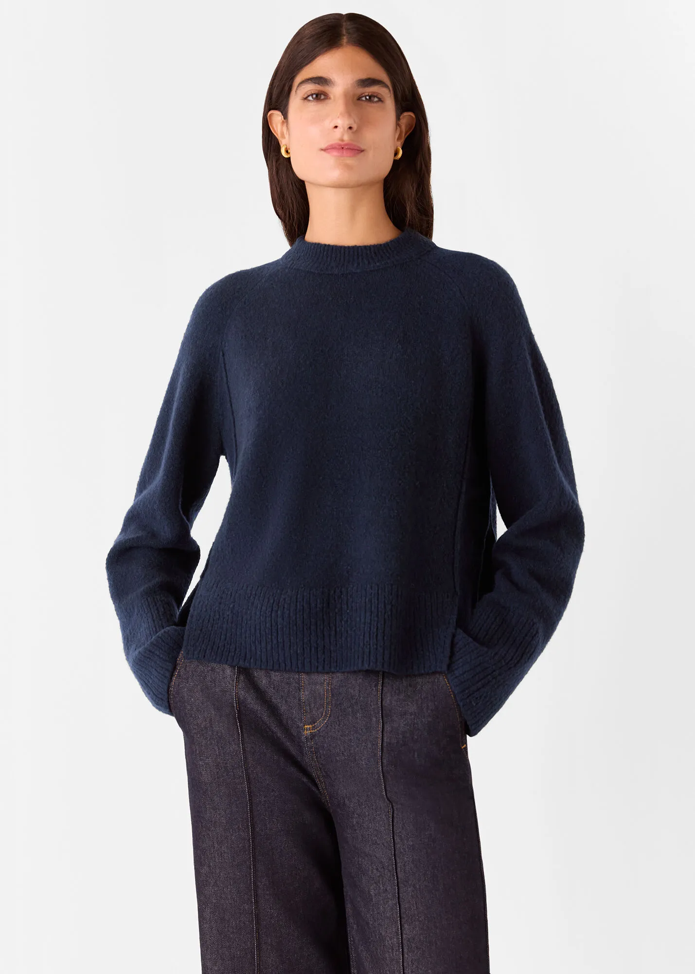 Navy Wool Mix Side Split Knit