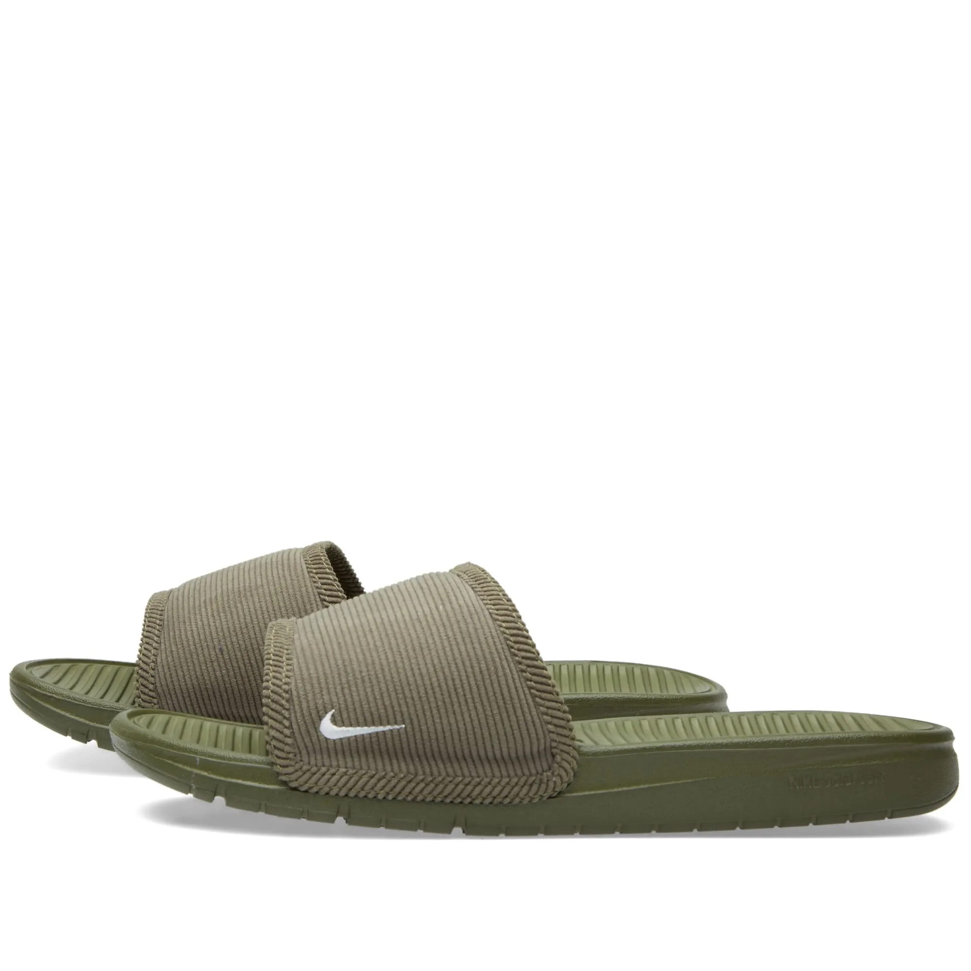 Nike Benassi Solarsoft Slide in Medium Olive and White