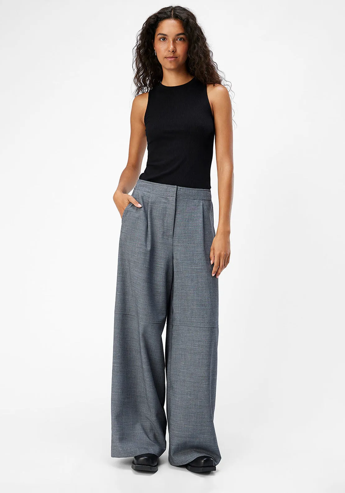 Object Lesli Wide Leg Trousers, Grey