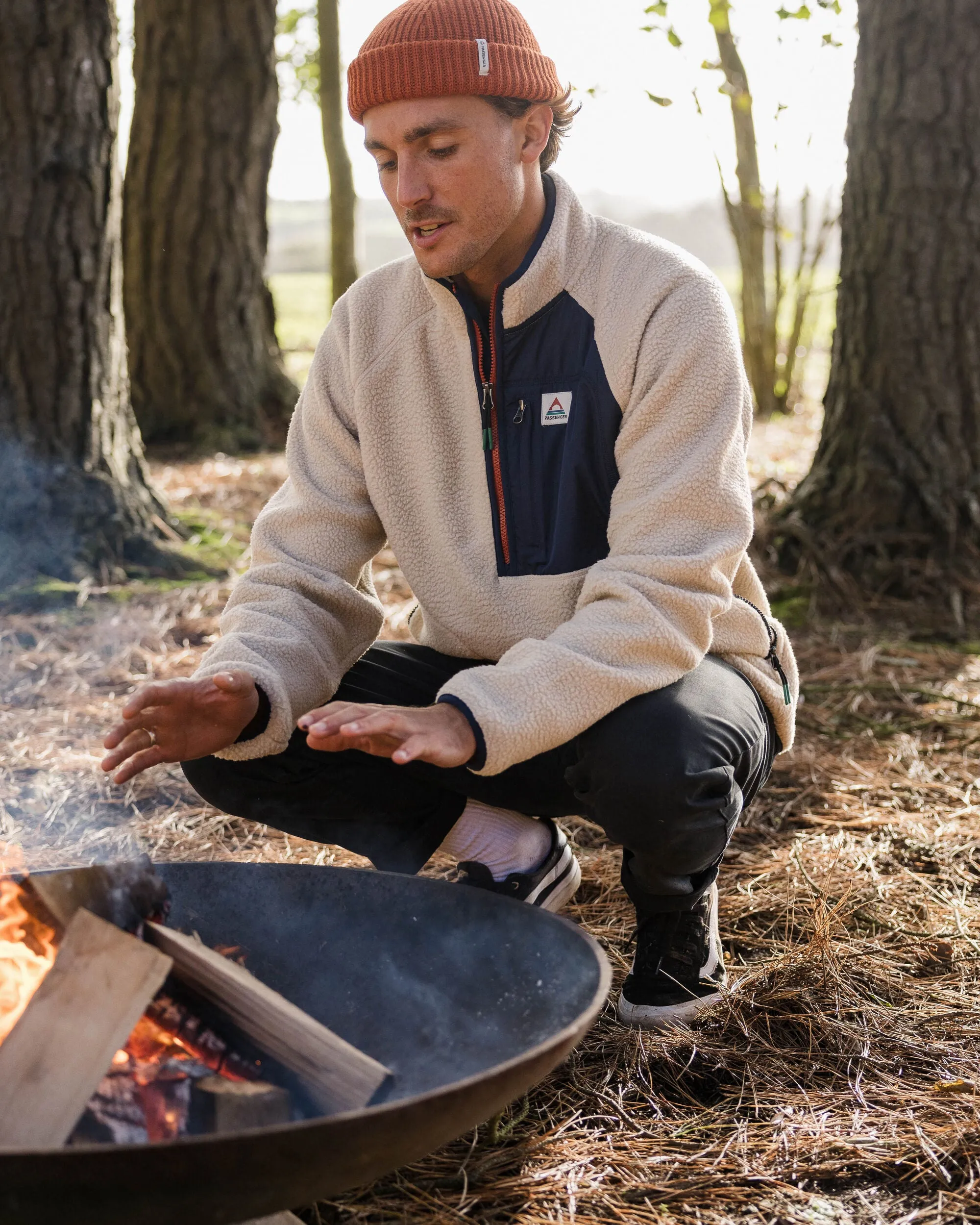 Offgrid 2.0 Recycled Sherpa Fleece - Oatmeal/Navy - Half Zip