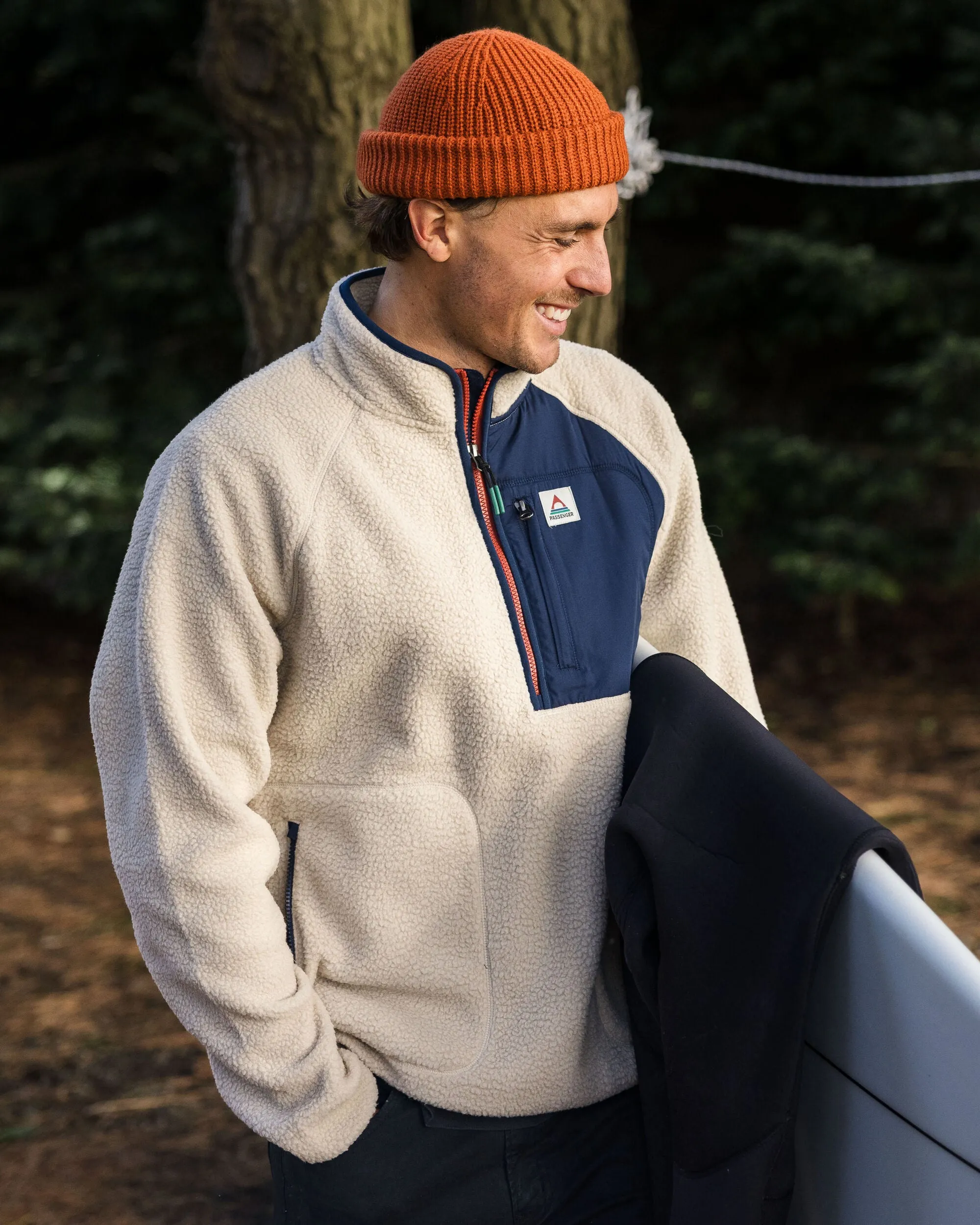 Offgrid 2.0 Recycled Sherpa Fleece - Oatmeal/Navy - Half Zip