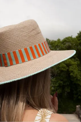 Orange and Aqua Band Panama Hat