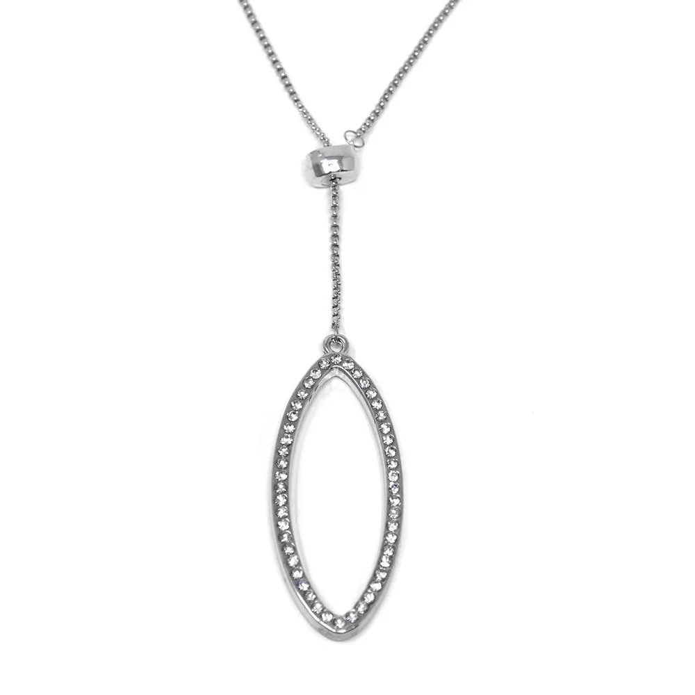 Oval Crystal Slide Necklace Rhodium Plated