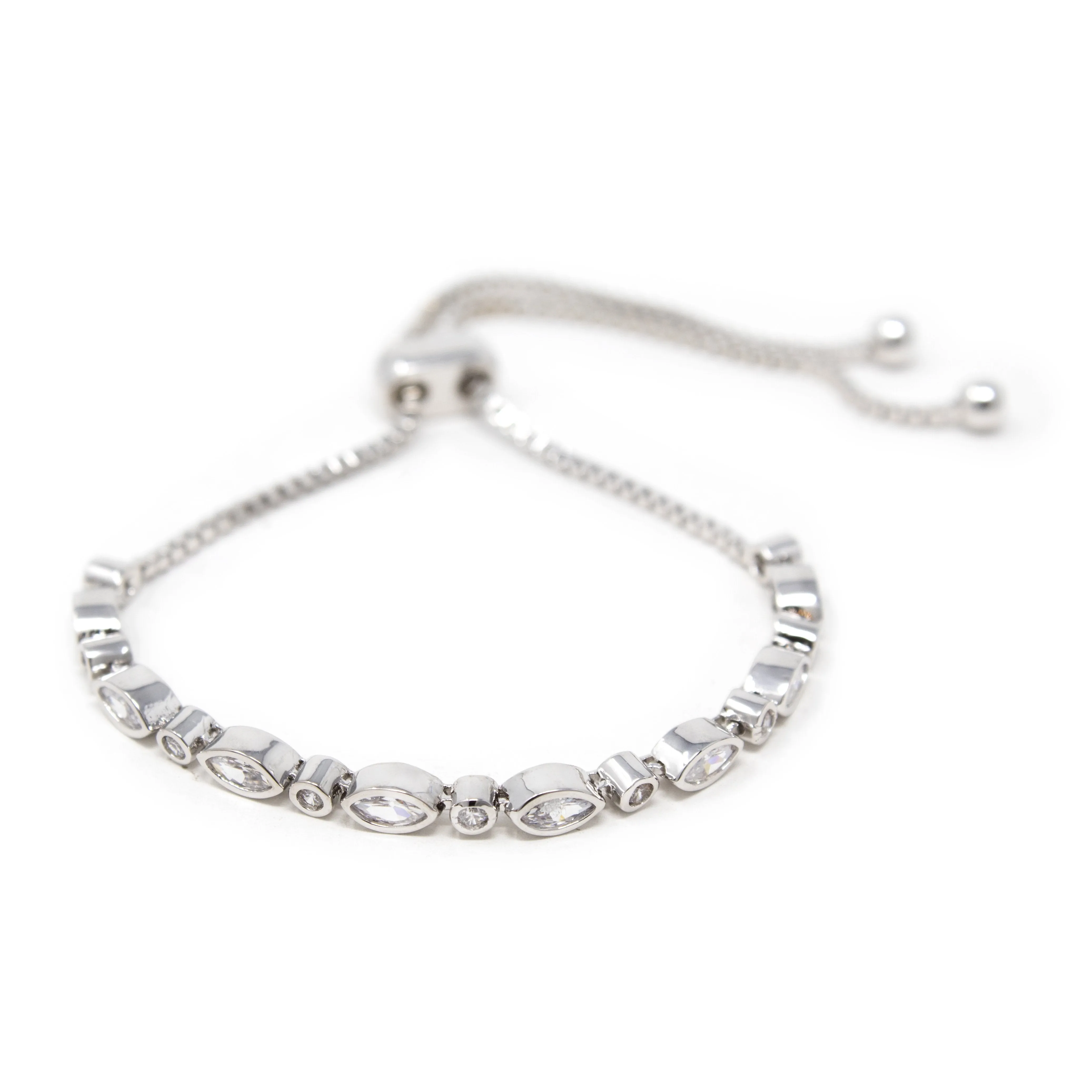 Oval CZ Slide Bracelet Rhodium Pl