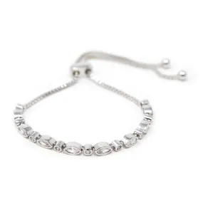 Oval CZ Slide Bracelet Rhodium Pl