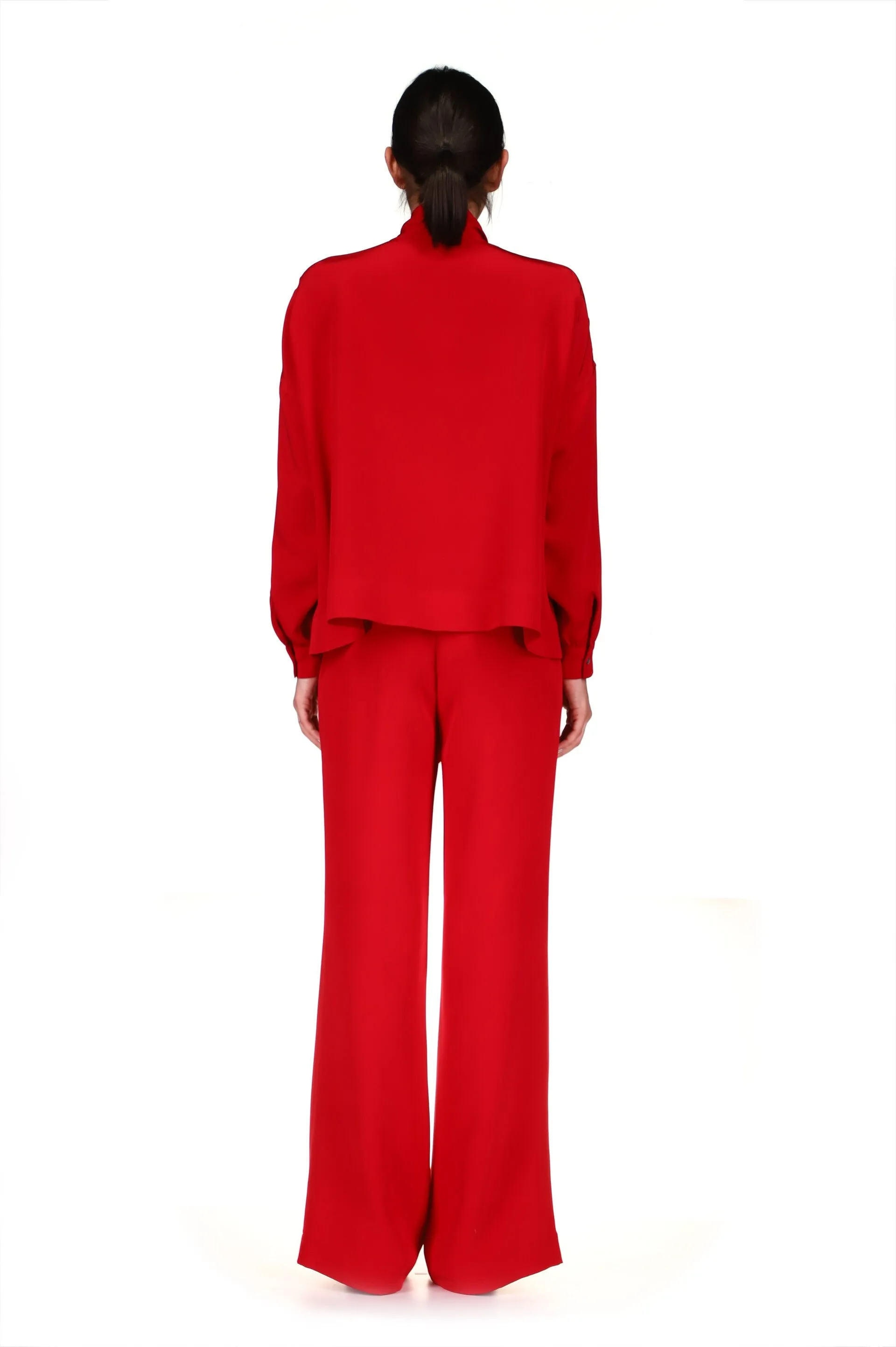 'OVERSATURATED SILKS' RED WIDE LEG TROUSERS