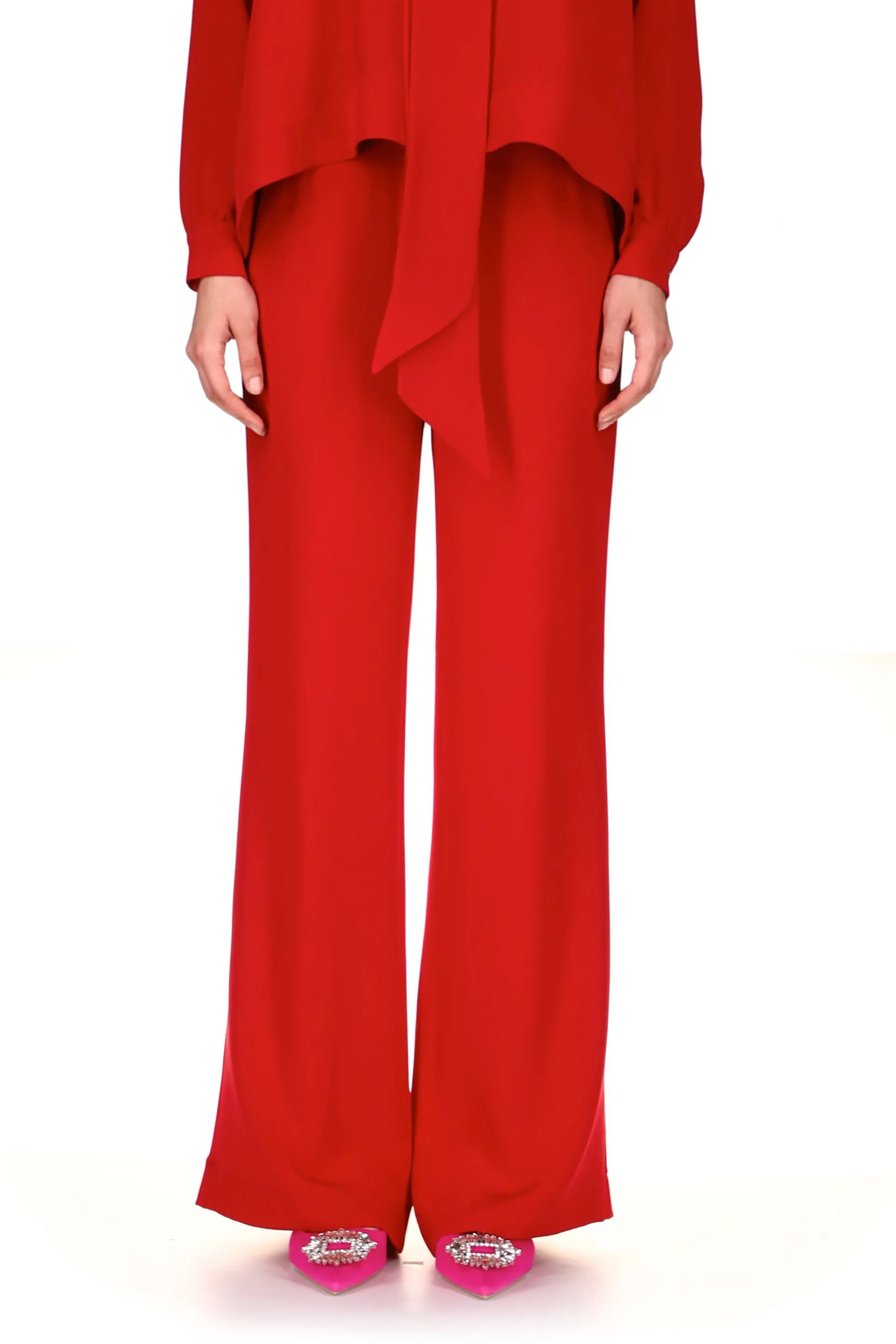 'OVERSATURATED SILKS' RED WIDE LEG TROUSERS