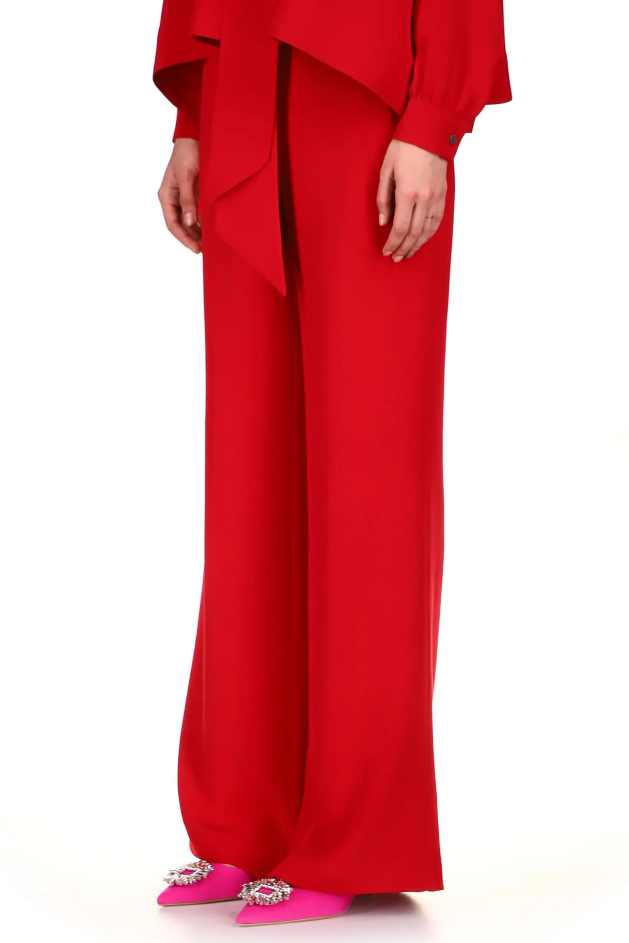 'OVERSATURATED SILKS' RED WIDE LEG TROUSERS