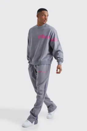 Oversized Boxy Slogan Sweatshirt Tracksuit | boohooMAN UK