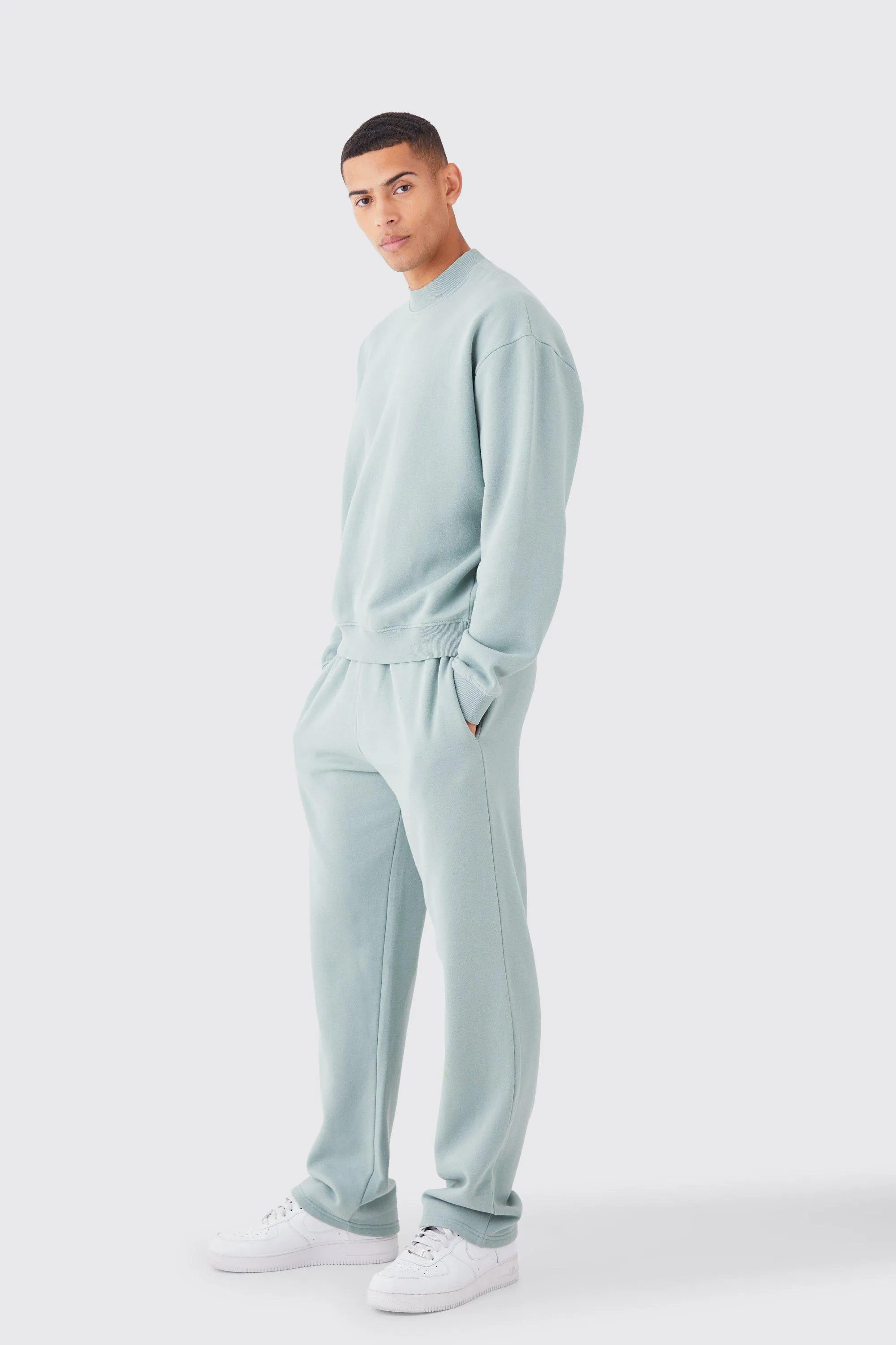 Oversized Boxy Washed Sweatshirt Tracksuit | boohooMAN UK