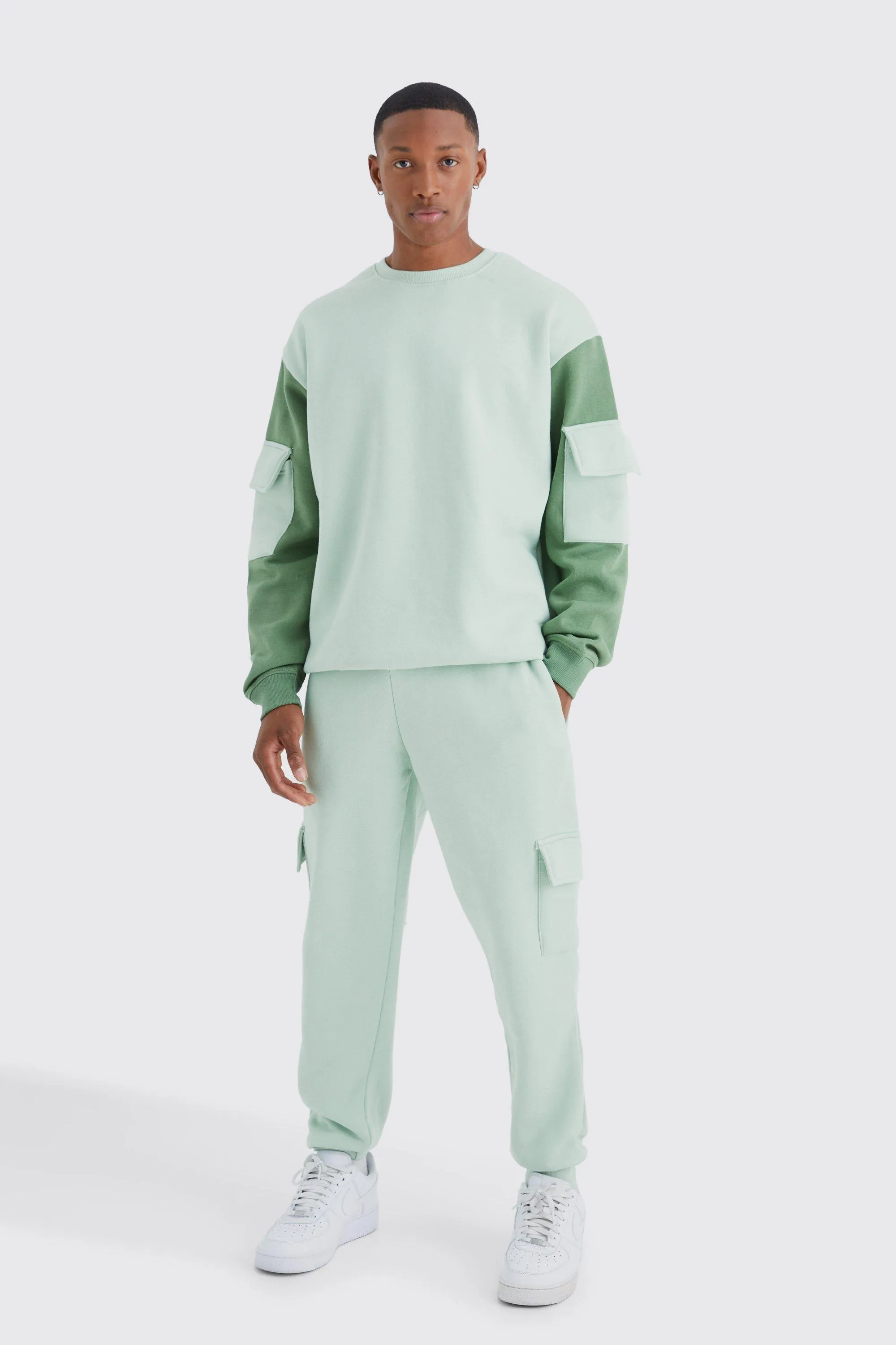 Oversized Colour Block Cargo Tracksuit | boohooMAN UK