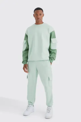 Oversized Colour Block Cargo Tracksuit | boohooMAN UK