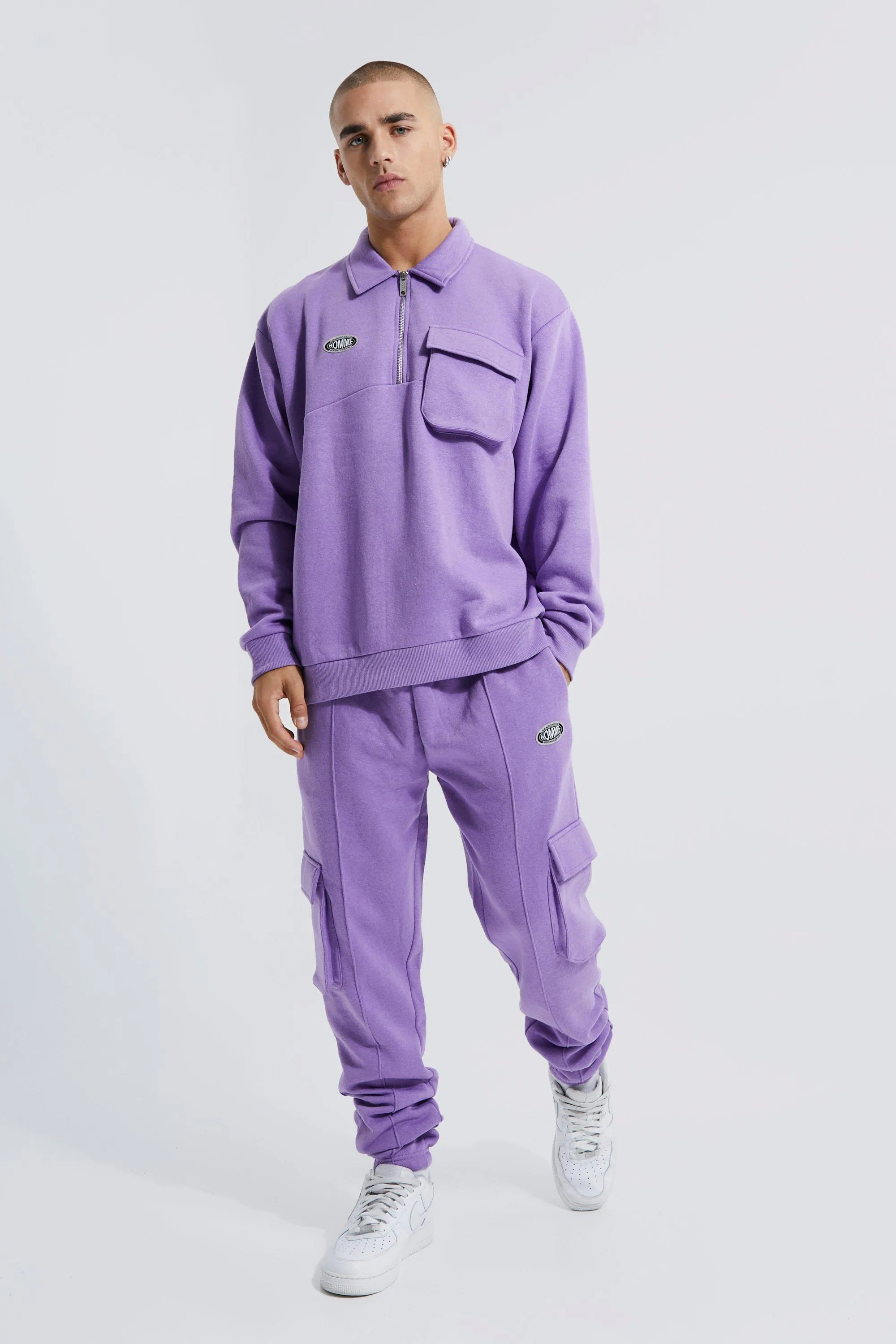 Oversized Homme Cargo Sweatshirt Tracksuit | boohooMAN UK