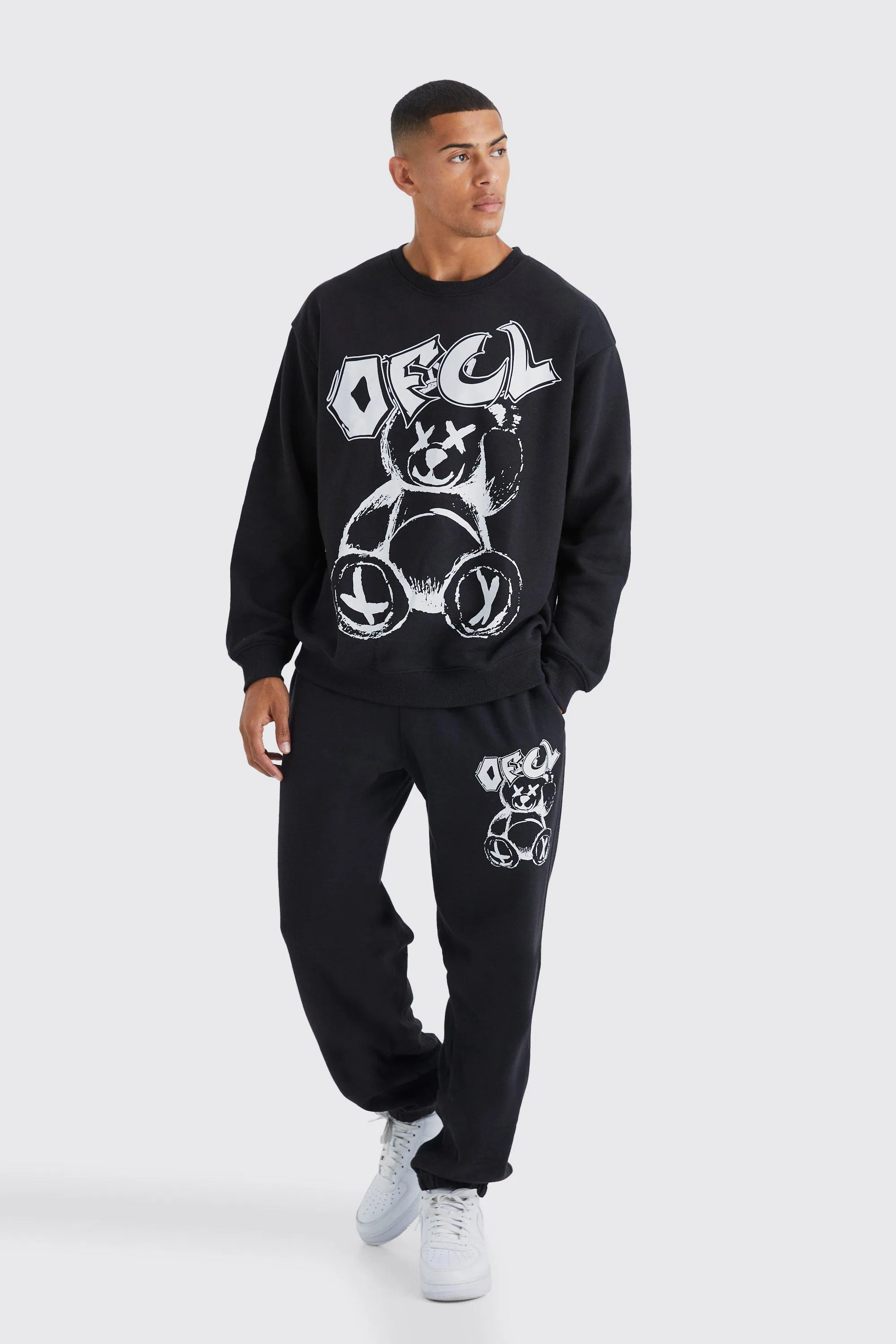 Oversized Teddy Graphic Sweat Tracksuit | boohooMAN UK