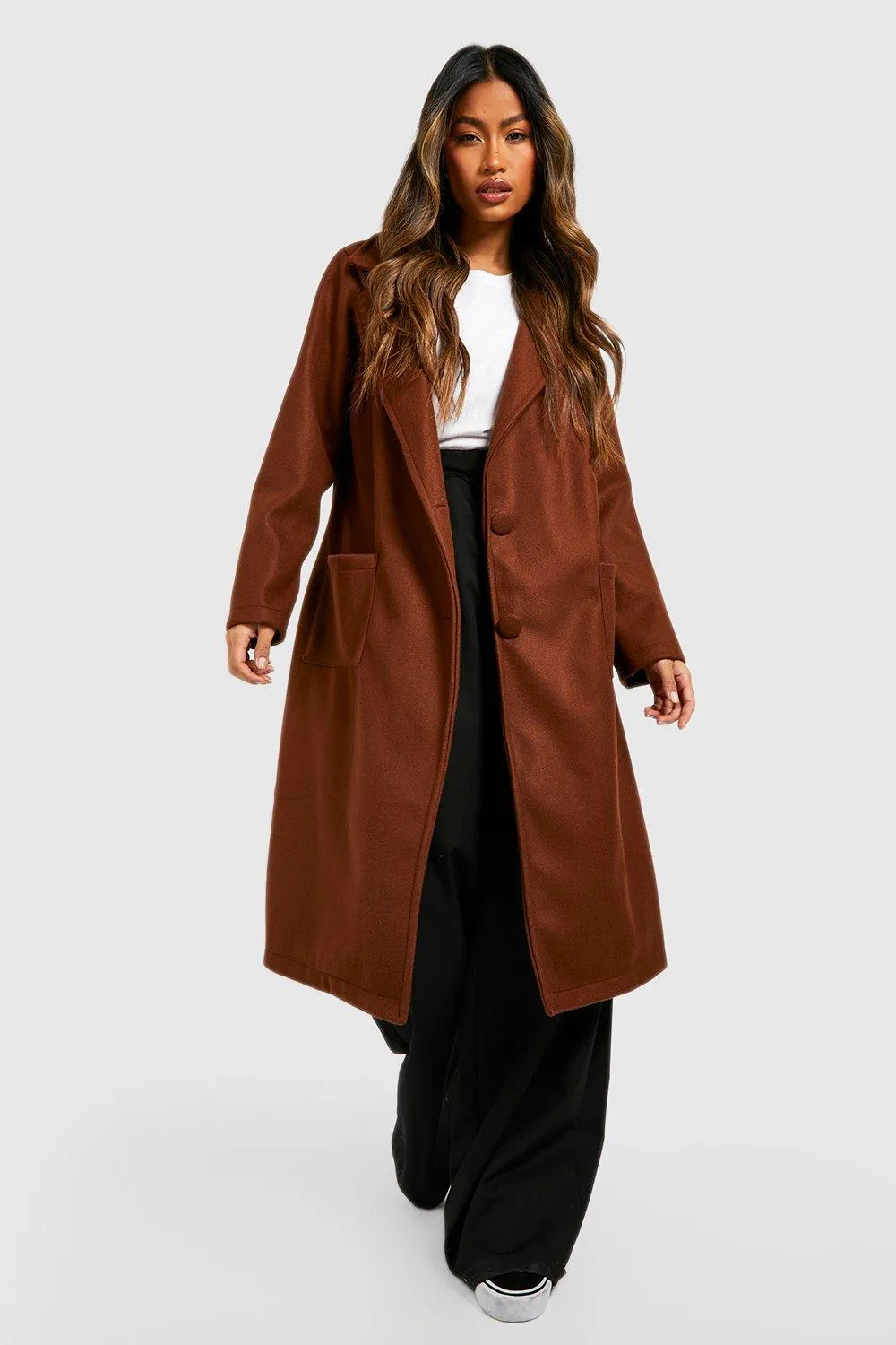 Oversized Wool Look Covered Button Detail Coat