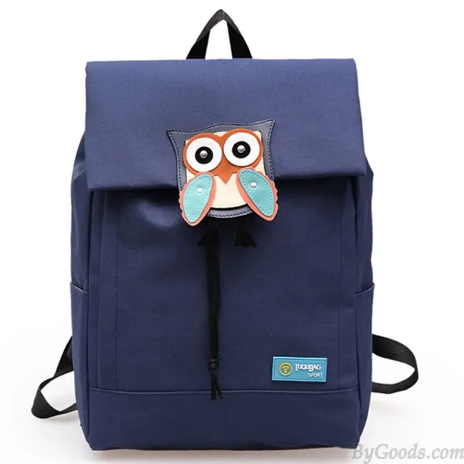 Owl Backpack Waterproof Canvas Rucksack Solid Color College Leisure Travel Pack