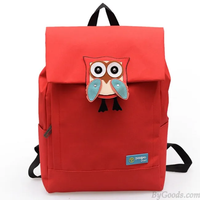 Owl Backpack Waterproof Canvas Rucksack Solid Color College Leisure Travel Pack