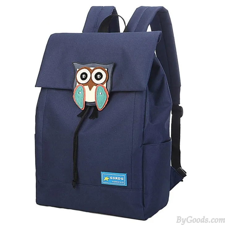 Owl Backpack Waterproof Canvas Rucksack Solid Color College Leisure Travel Pack