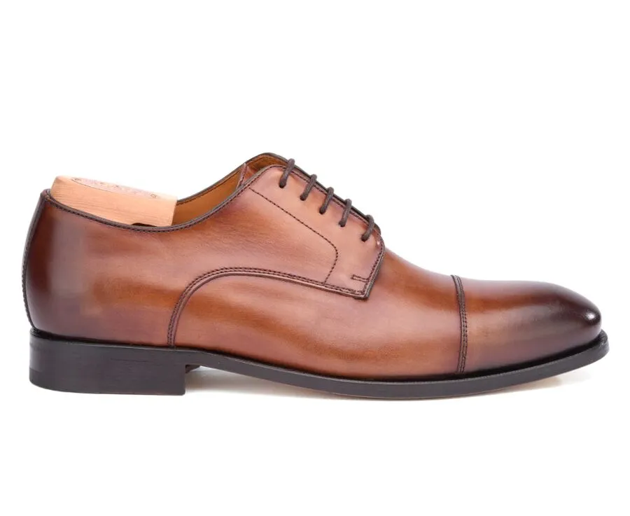 Patina Cognac Derby Shoes - Genuine Leather Outsole - GILWELL