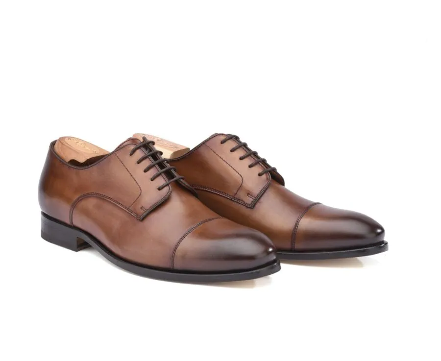 Patina Cognac Derby Shoes - Genuine Leather Outsole - GILWELL