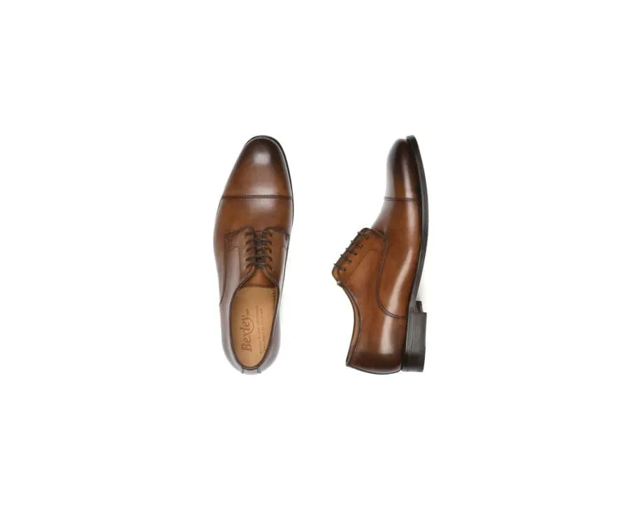 Patina Cognac Derby Shoes - Genuine Leather Outsole - GILWELL