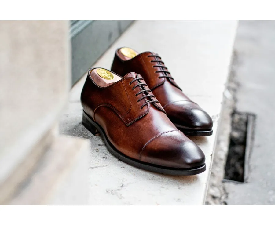 Patina Cognac Derby Shoes - Genuine Leather Outsole - GILWELL