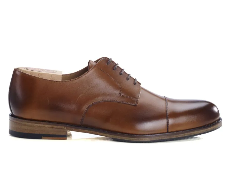 Mayfair Classic Patina Cognac Derby Shoes with Rubber Solepad