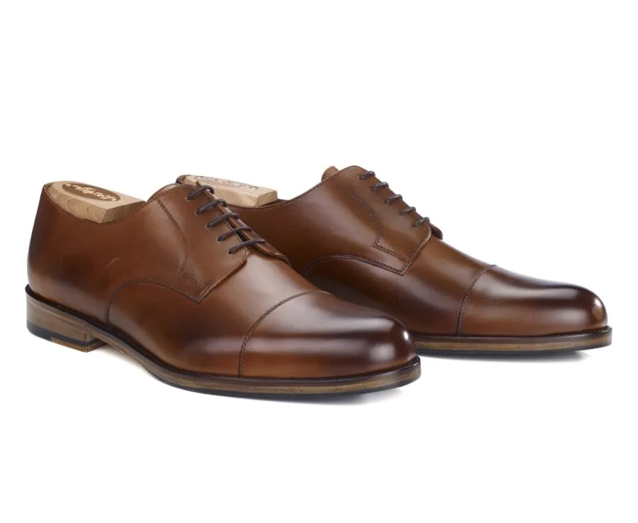 Mayfair Classic Patina Cognac Derby Shoes with Rubber Solepad