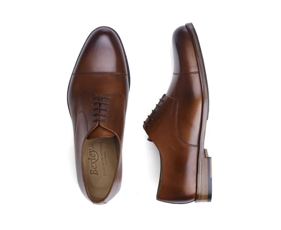 Mayfair Classic Patina Cognac Derby Shoes with Rubber Solepad