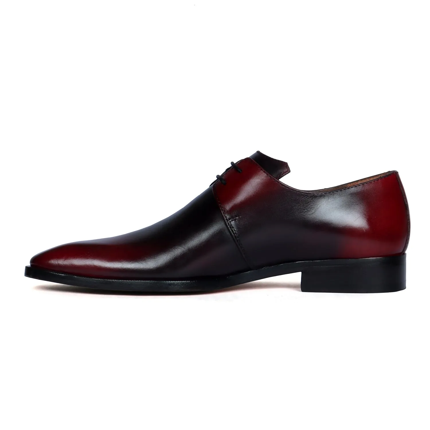 Patina Finish Derby Lace-Up Wine Dual Tone Leather Formal Shoes By Brune & Bareskin