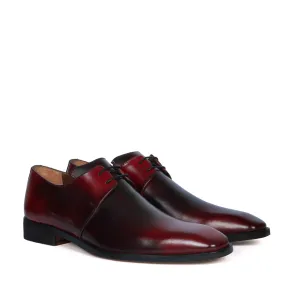 Patina Finish Derby Lace-Up Wine Dual Tone Leather Formal Shoes By Brune & Bareskin