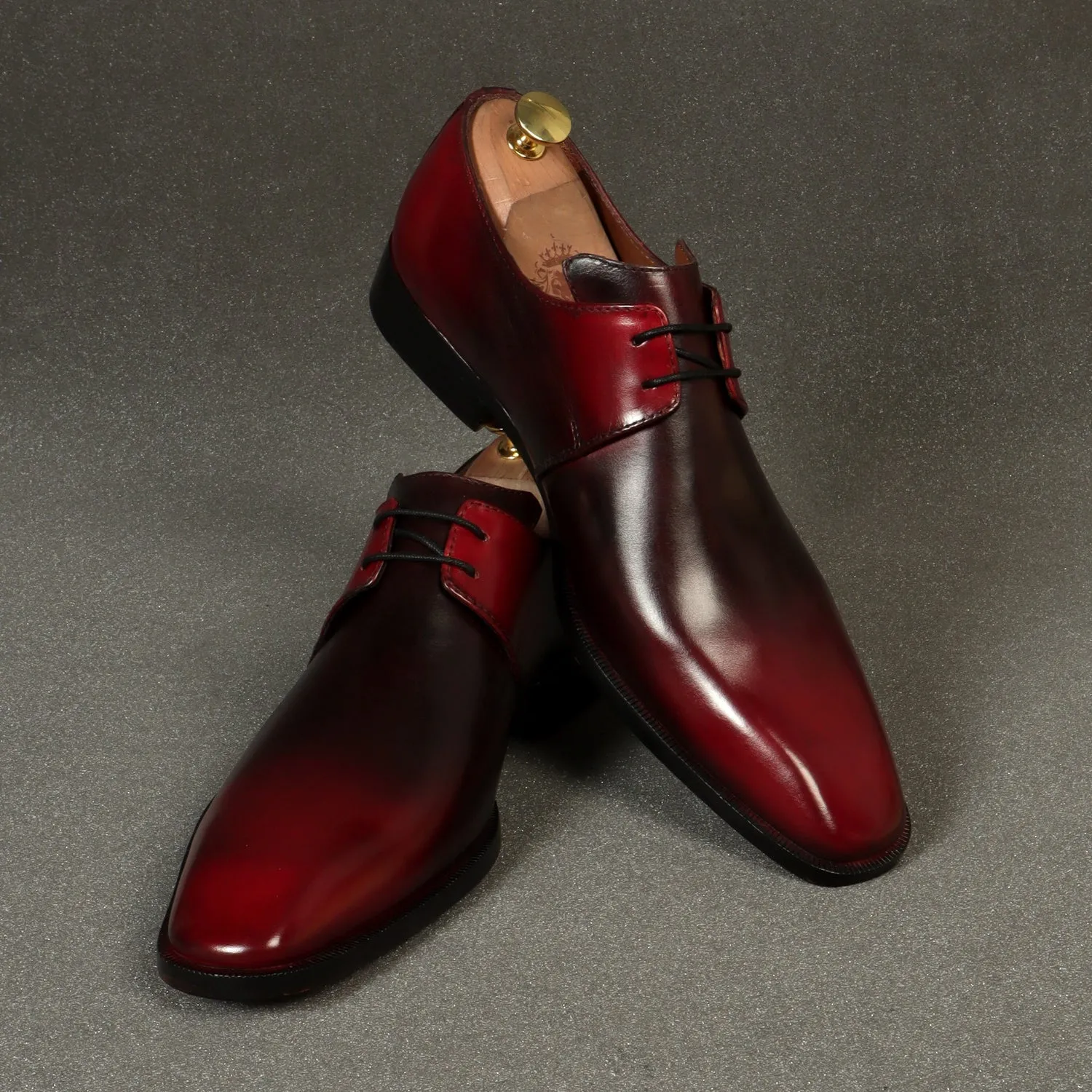 Patina Finish Derby Lace-Up Wine Dual Tone Leather Formal Shoes By Brune & Bareskin