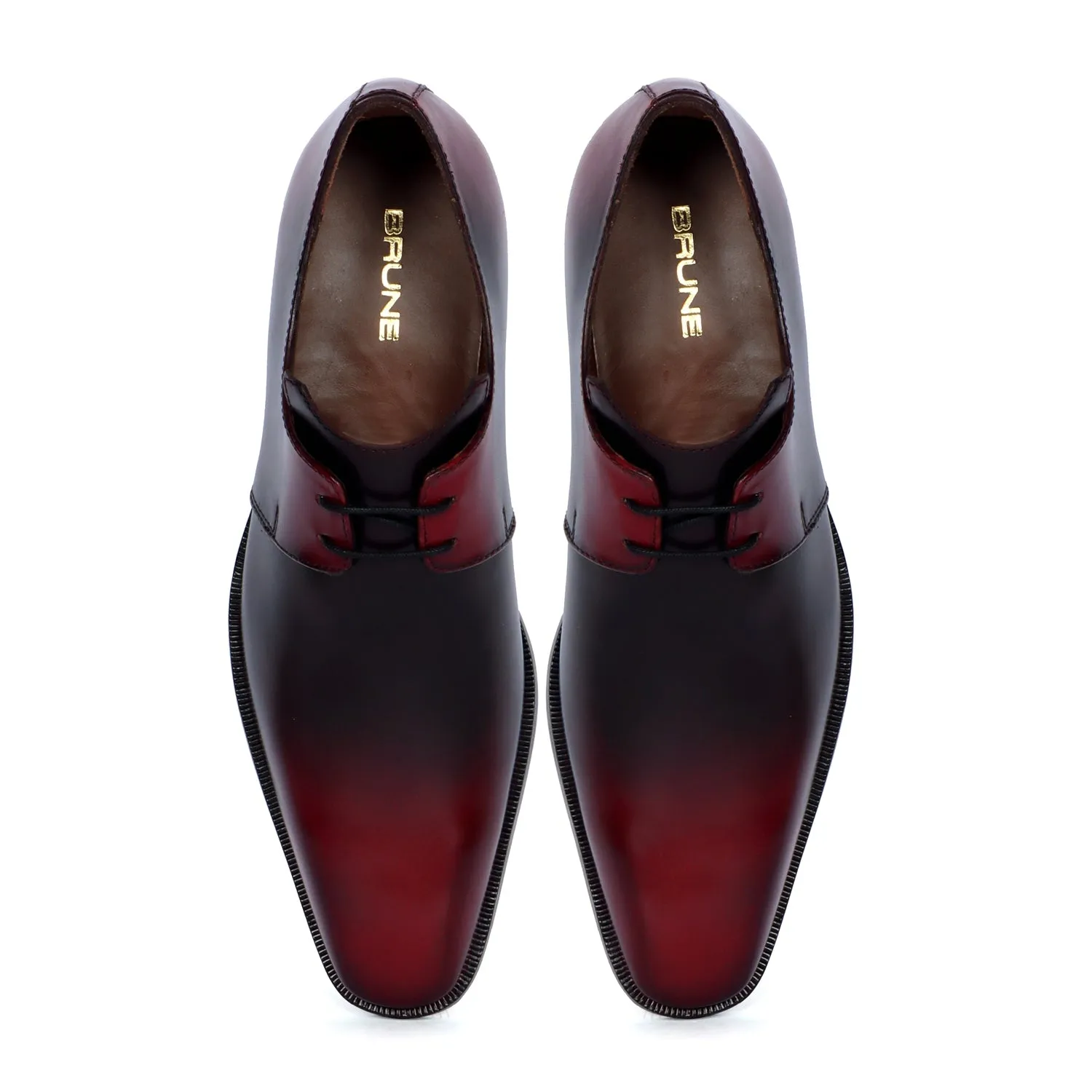 Patina Finish Derby Lace-Up Wine Dual Tone Leather Formal Shoes By Brune & Bareskin