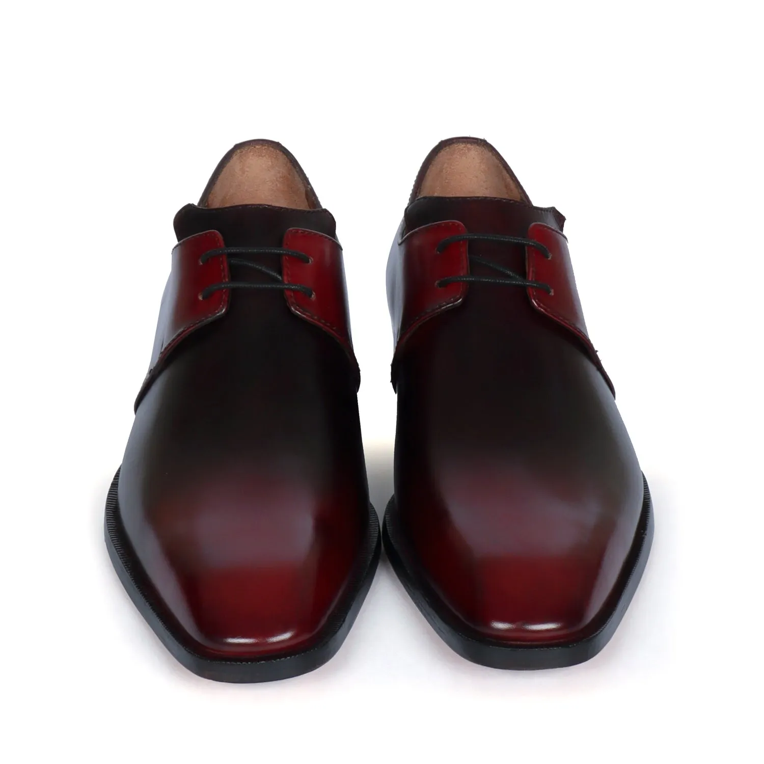 Patina Finish Derby Lace-Up Wine Dual Tone Leather Formal Shoes By Brune & Bareskin