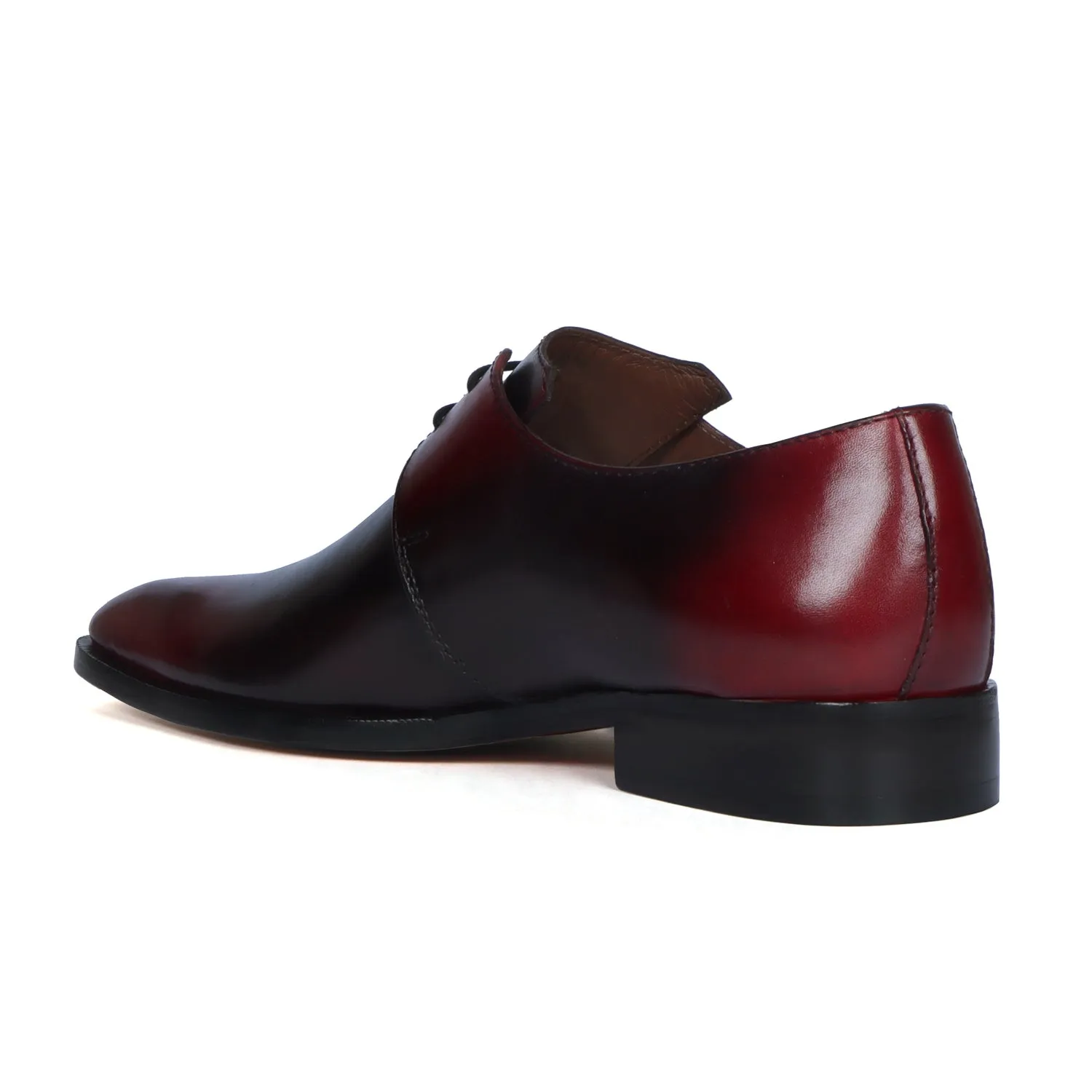 Patina Finish Derby Lace-Up Wine Dual Tone Leather Formal Shoes By Brune & Bareskin