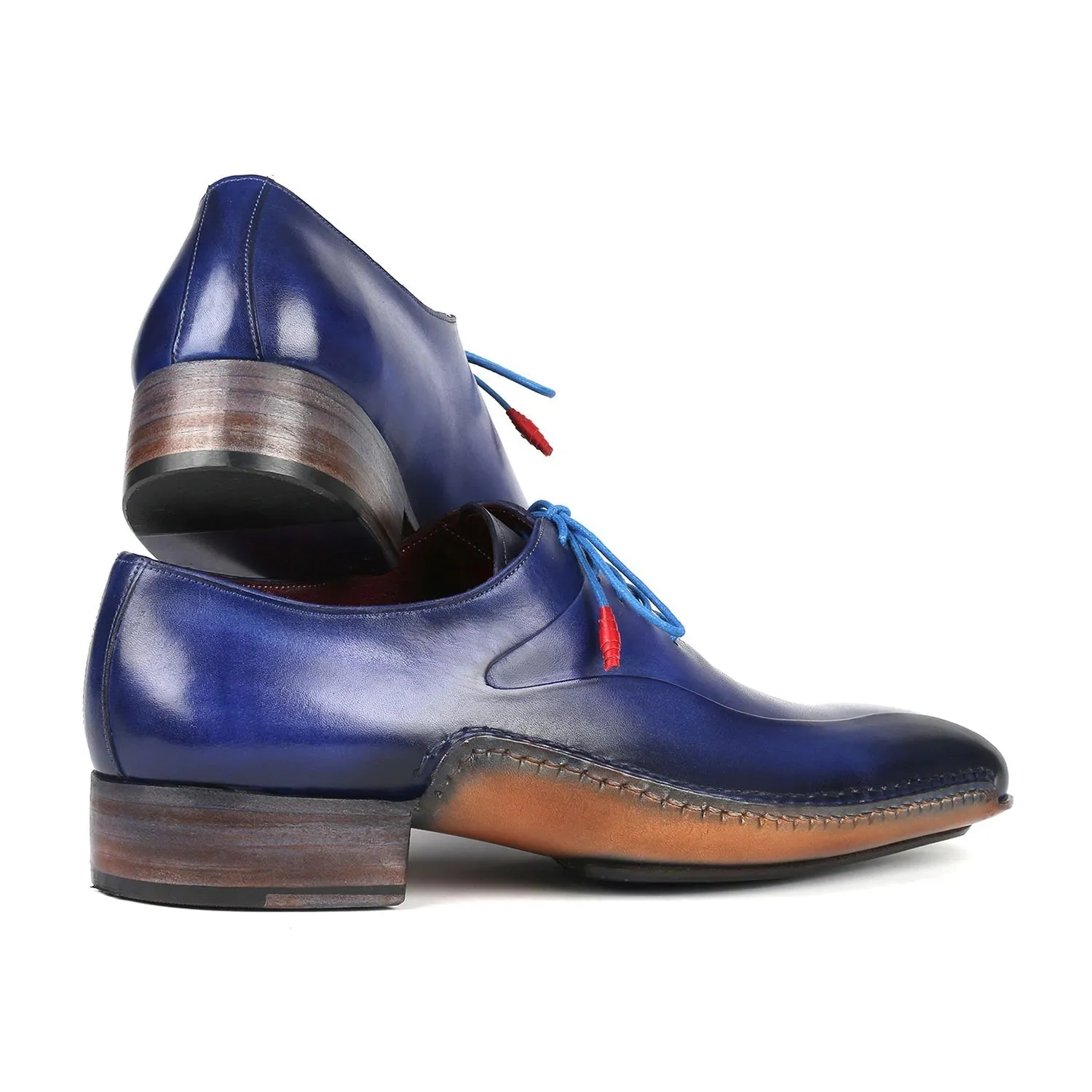 Paul Parkman 018-BLU Men's Shoes Blue Calf-Skin Leather Opanka-Sewed Oxfords (PM6357)