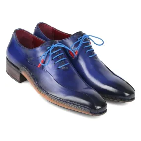 Paul Parkman 018-BLU Men's Shoes Blue Calf-Skin Leather Opanka-Sewed Oxfords (PM6357)