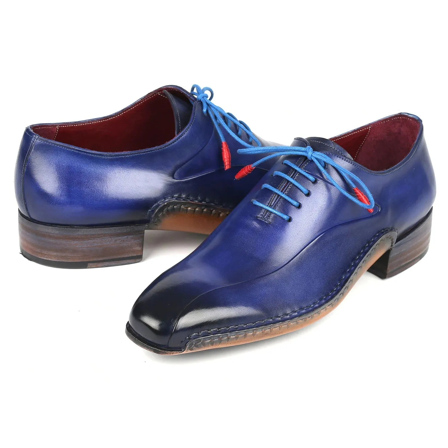 Paul Parkman 018-BLU Men's Shoes Blue Calf-Skin Leather Opanka-Sewed Oxfords (PM6357)