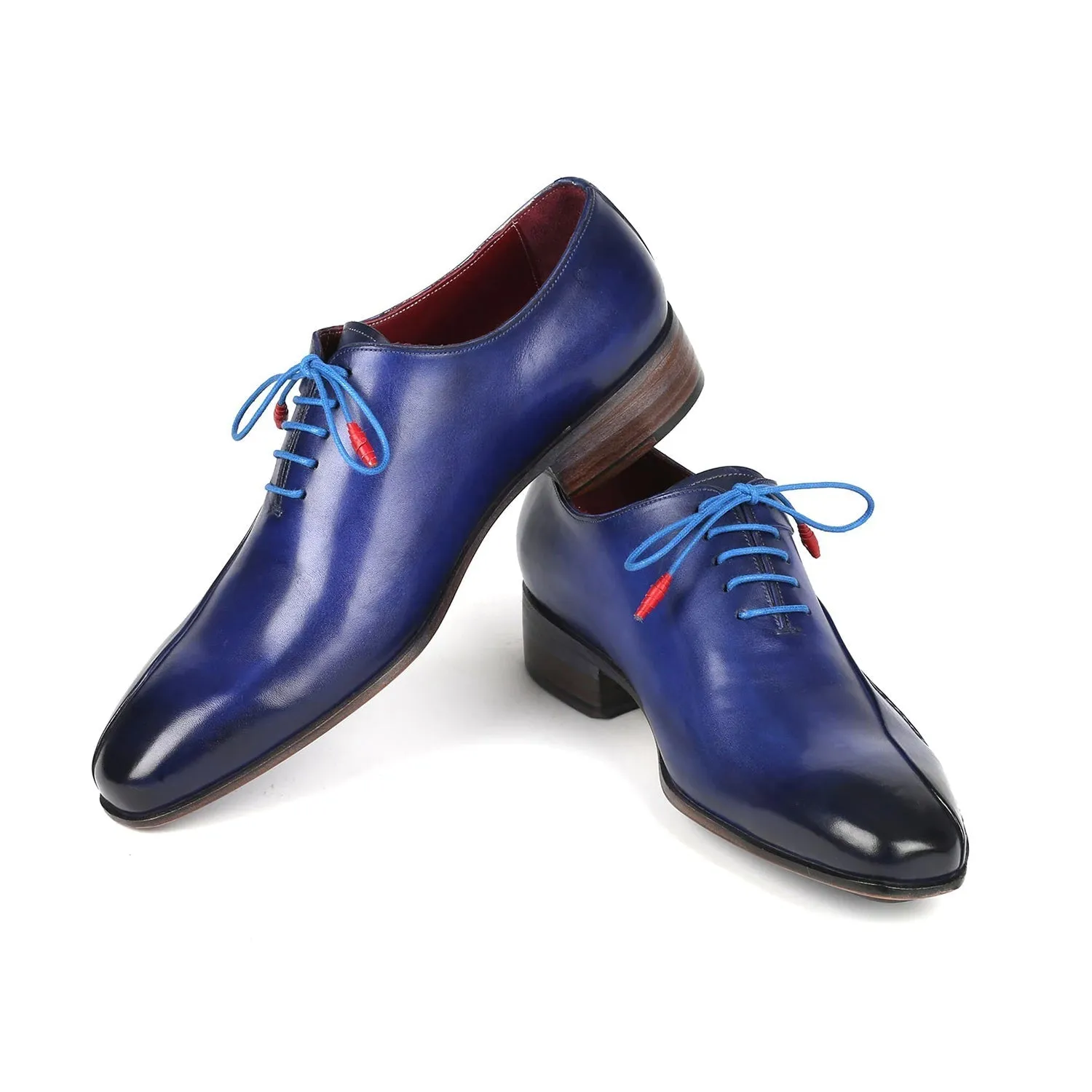 Paul Parkman 018-BLU Men's Shoes Blue Calf-Skin Leather Opanka-Sewed Oxfords (PM6357)