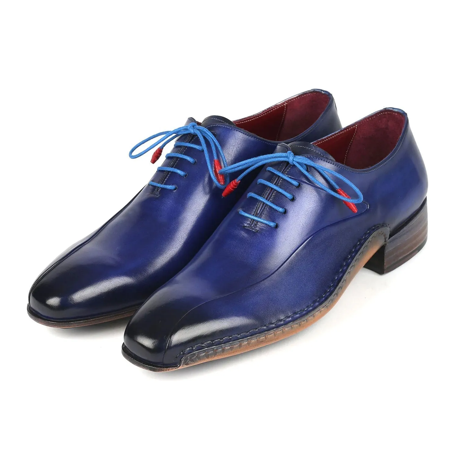 Paul Parkman 018-BLU Men's Shoes Blue Calf-Skin Leather Opanka-Sewed Oxfords (PM6357)