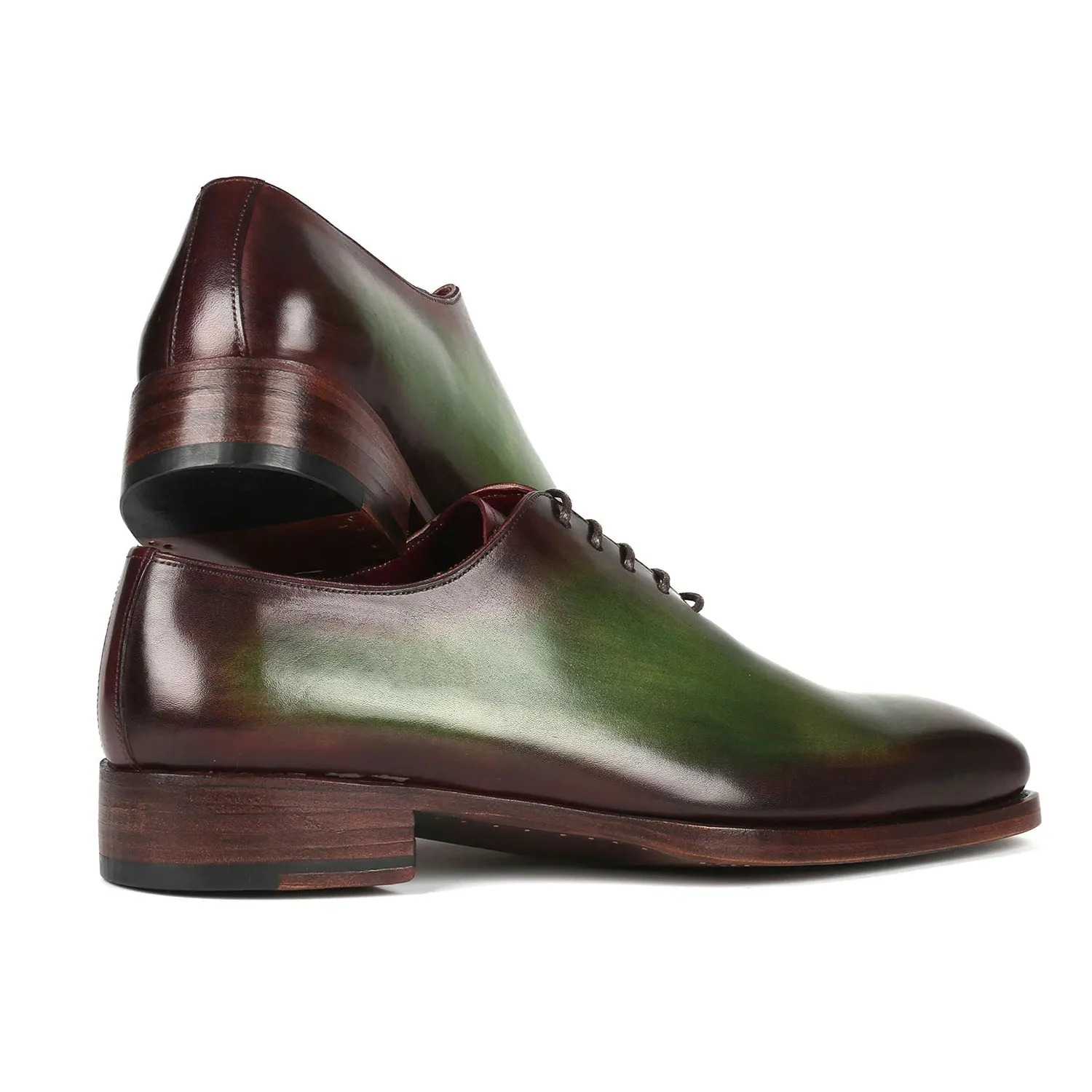 Paul Parkman 044GBD Men's Shoes Green & Bordeaux Calf-Skin Leather Goodyear Welted Whole-Cut Oxfords (PM6352)