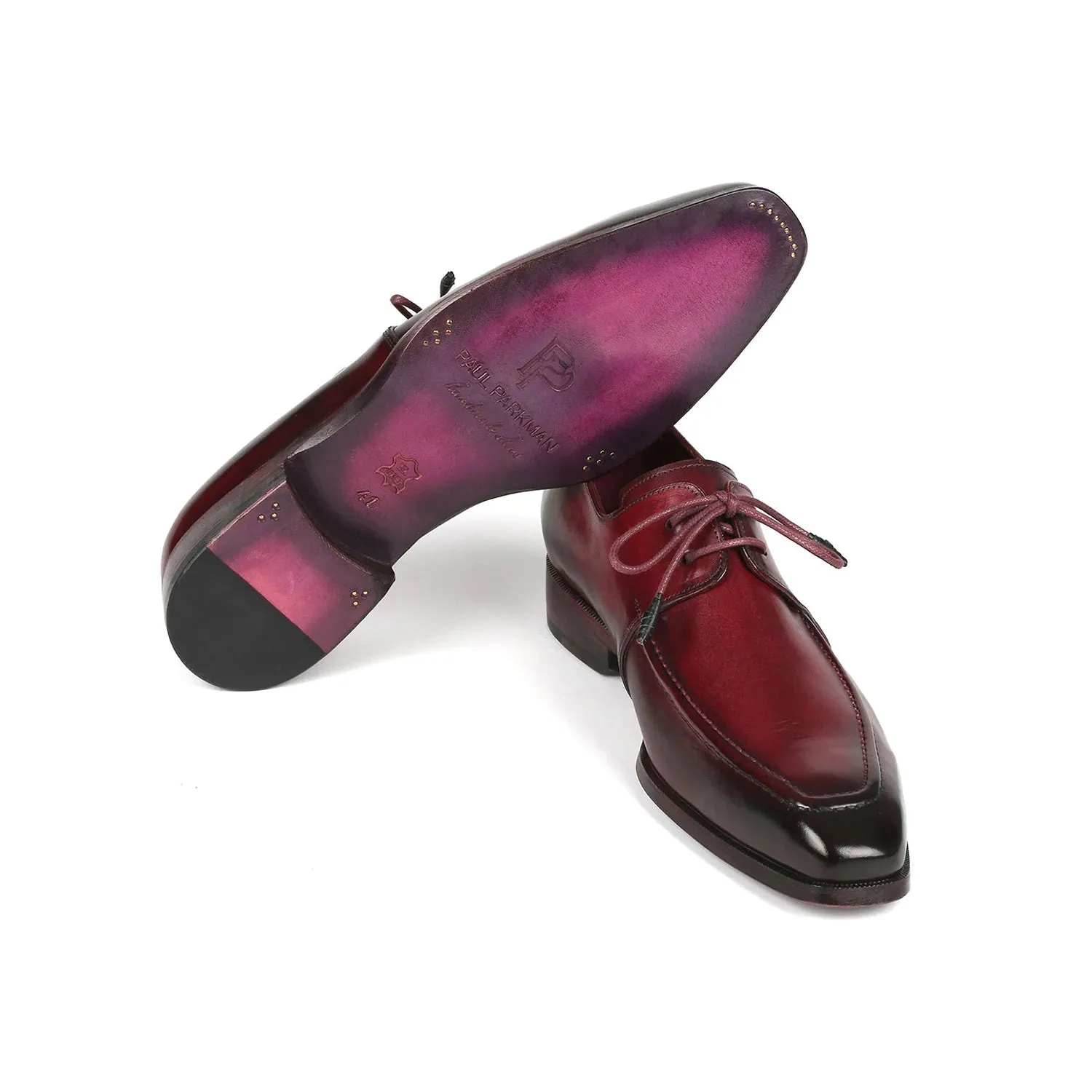 Paul Parkman 13BRD92 Men's Shoes Bordeaux Calf-Skin Leather Apron Derby Oxfords (PM6353)