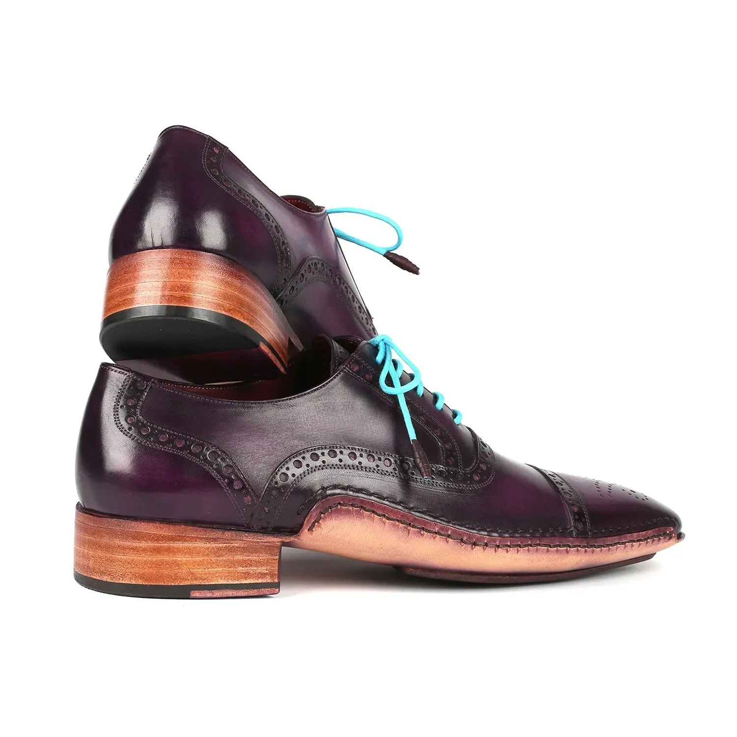 Paul Parkman 5032-PRP Men's Shoes Purple Calf-Skin Leather Opanka Cap-Toe Oxfords (PM6350)