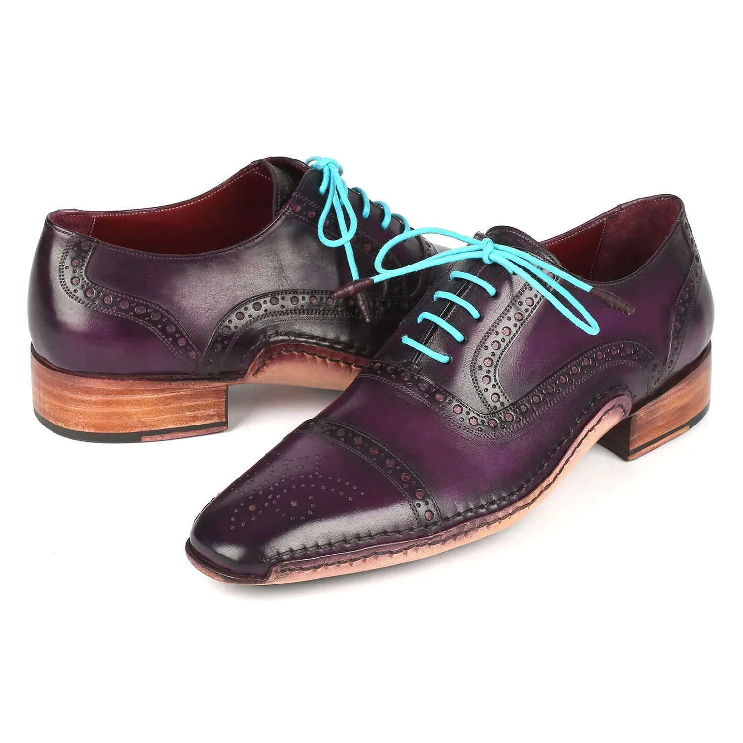 Paul Parkman 5032-PRP Men's Shoes Purple Calf-Skin Leather Opanka Cap-Toe Oxfords (PM6350)